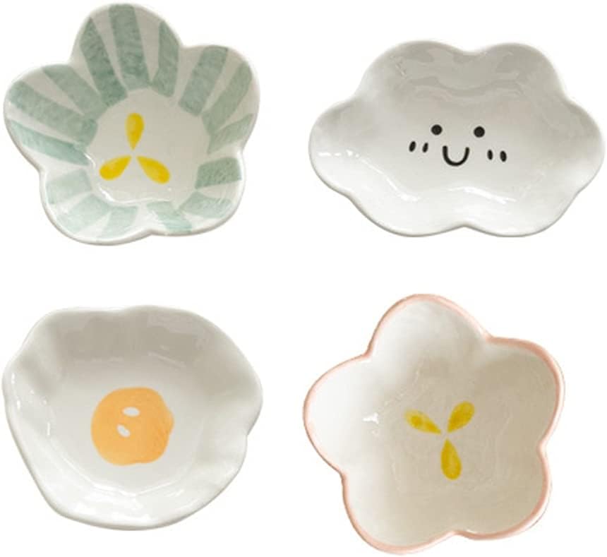 Hand-Squeezed Snack Bowl Hand-Painted Flower Dessert Bowl Ice Cream Salad Bowl Suitable for Households Kitchens Restaurants 4 Pieces (Color : A) (A)