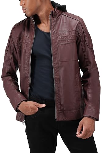 Image of X-Ray Men's Slim Fit Faux-Leather Moto Jacket with Removable Hood