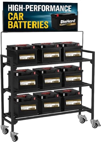EROTASH Battery Rack Car Battery Rack Battery Display Rack Rolling Battery Shelf Heavy Duty Battery Stand with Wheels