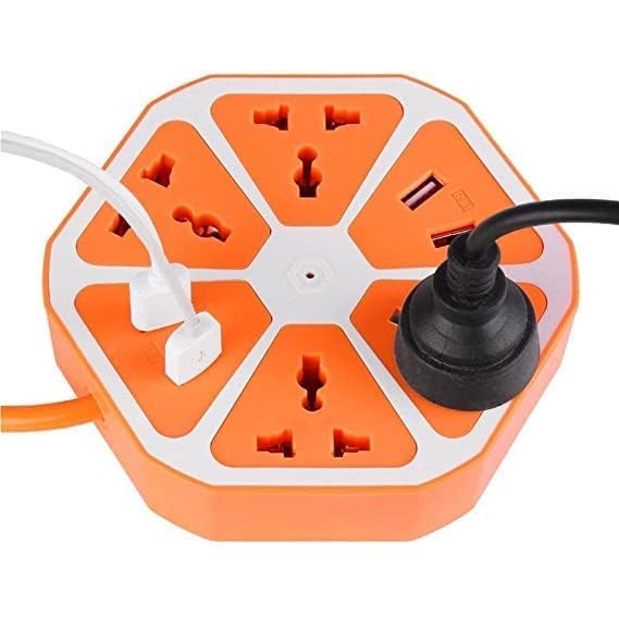 Image of Hexagon Multi Plug Extension Board with 4 USB Ports (2A) | Electrical Extension Cord Power Strip | Multi Socket Plug Point for Home, Office, Laptop & Mobile Charging