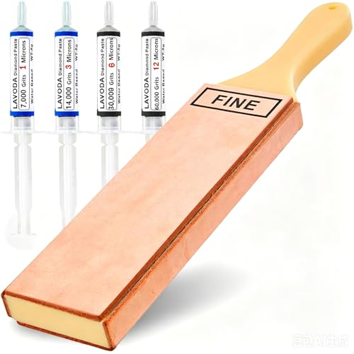 LAVODA 4-Sided Leather Strop with Diamond Polishing Compound, Extra Large 15.7"x3", Thickened Water Buffalo, Stropping Kit for Chef's Knife Sharpening and Woodworking-Chisel/Plane Honing Mirror Edge
