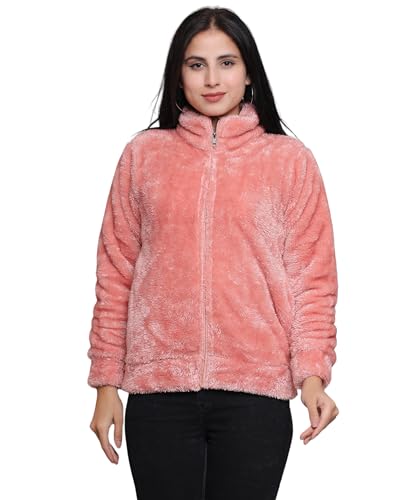 Image of Women's Ultra-Soft Plush Fleece Winter Jacket with High Neck & Full Front Zipper | Warm Cozy Fur Coat for Casual, Travel, Outdoor & Daily Cold Weather Wear