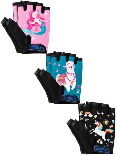 Image of Boao 3 Pairs Kids Half Finger Bike Gloves