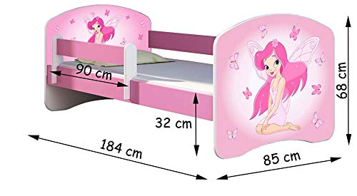 Lit enfant 80x180 complet avec matelas sommier et barrière de lit junior rose - 4
