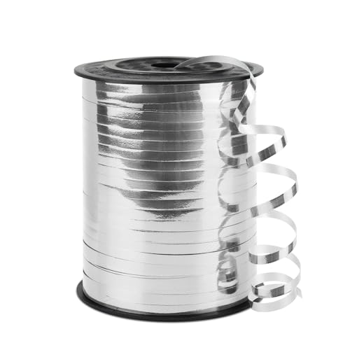 Silver Curling Ribbon 1/5 Wide x 500 Yards Christmas Curling Ribbons for Gift Wrapping Party Decoration Balloon String Hair Ribbons for Florist Flower (1 Roll)