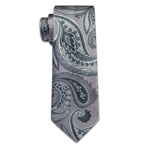 Image of YourTies Silk Paisley Floral Tie and Pocket Square Cufflinks with Lapel Pin Sets for Men 5PC Wedding Party