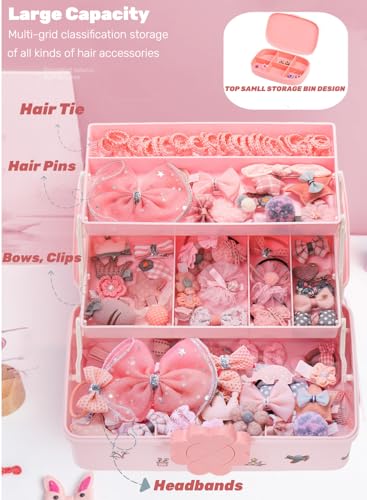 ZOOFOX Cute Hair Accessories Organizer for Girls, 3-Layers Pink Craft Storage Container with Handle, Lockable Storage Box for Hair Clip, Headband, Scrunchie, Cosmetic, Sewing, Toy, Washi Tape - Cosy Home Interiors ZOOFOX Cute Hair Accessories Organizer for Girls, 3-Layers Pink Craft Storage Container with Handle, Lockable Storage Box for Hair Clip, Headband, Scrunchie, Cosmetic, Sewing, Toy, Washi Tape - Image 3