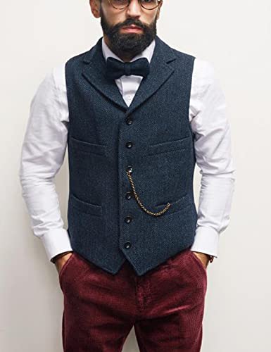 Snoly Men's Wool Tweed Suit Vests Herringbone Formal Waistcoat Plus Size for Tuxedos Wedding Groom Vest2