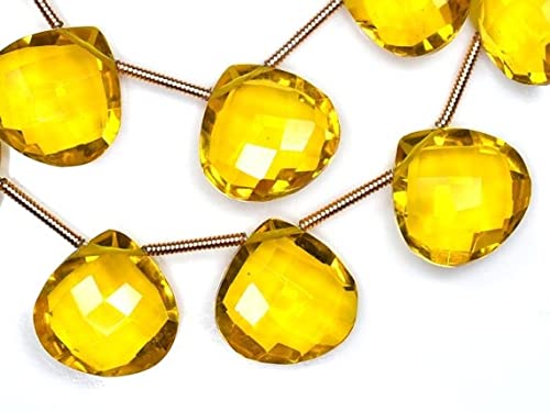 Quartz jaune moutarde AAA perles coeurs facettées haute joaillerie LKBEADS