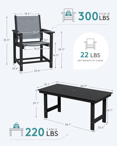 Image of SERWALL 5 Pcs HDPE Patio Dining Set with 1 Table & 4 Woven Chairs, Gray | HDPE Outdoor Dining Set with Rectangular Table & 4 Woven Chairs, All-Weather Patio Dining Furniture