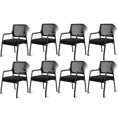 KLASIKA Ergonomic Mesh Back Armchairs with Upholstered Fabric Thickened Seat, Reception Guest Chair with Breathable Base and Lumbar Support for School Church Office Conference Room, Black 8Pack