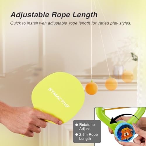 Image of Amazon Brand - Symactive Hanging Table Tennis Self-Training Gaming Set | 2 Racket & 6 Practice Balls | Portable | Double Sparring Hanging | Durable | Multicolor