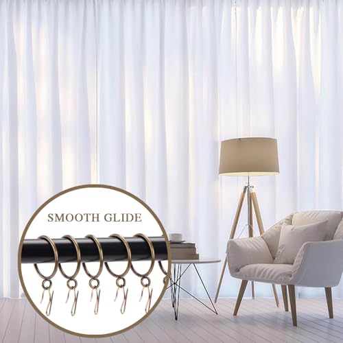 Curtain Rings with Hooks Rustproof Metal Drapery Rings with Eyelets and Pinch Pleat Curtain Hooks for Window Door Shower Curtain 1.25 Inch Inner Diameter 24 Pack Brass TXZWJZ
