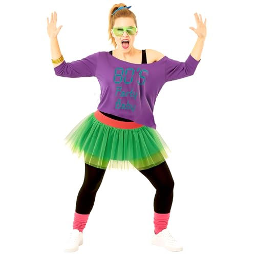 Fun Shack 80er Jahre Outfit Damen, 80 Jahre Outfit, Neon Kleidung Damen, 80 er Outfit Mottoparty Halloween