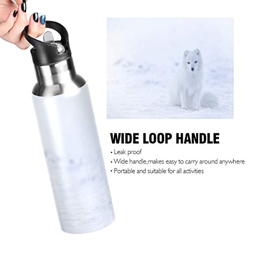 Nander Stainless Steel Water Bottle Snow White Fox Snowfield Vacuum Insulated Sports Water Bottle With Straw For Office Gym Travel Camping School #TOP3