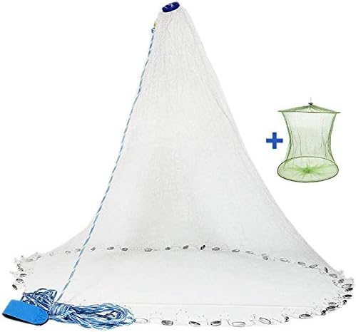 Yeahmart Handmade American Saltwater Fishing Case Net with Heavy Duty Real Zinc Sinker Weights for Bait Trap Fish 6Ft Radius, 3/8 Inch Mesh Size