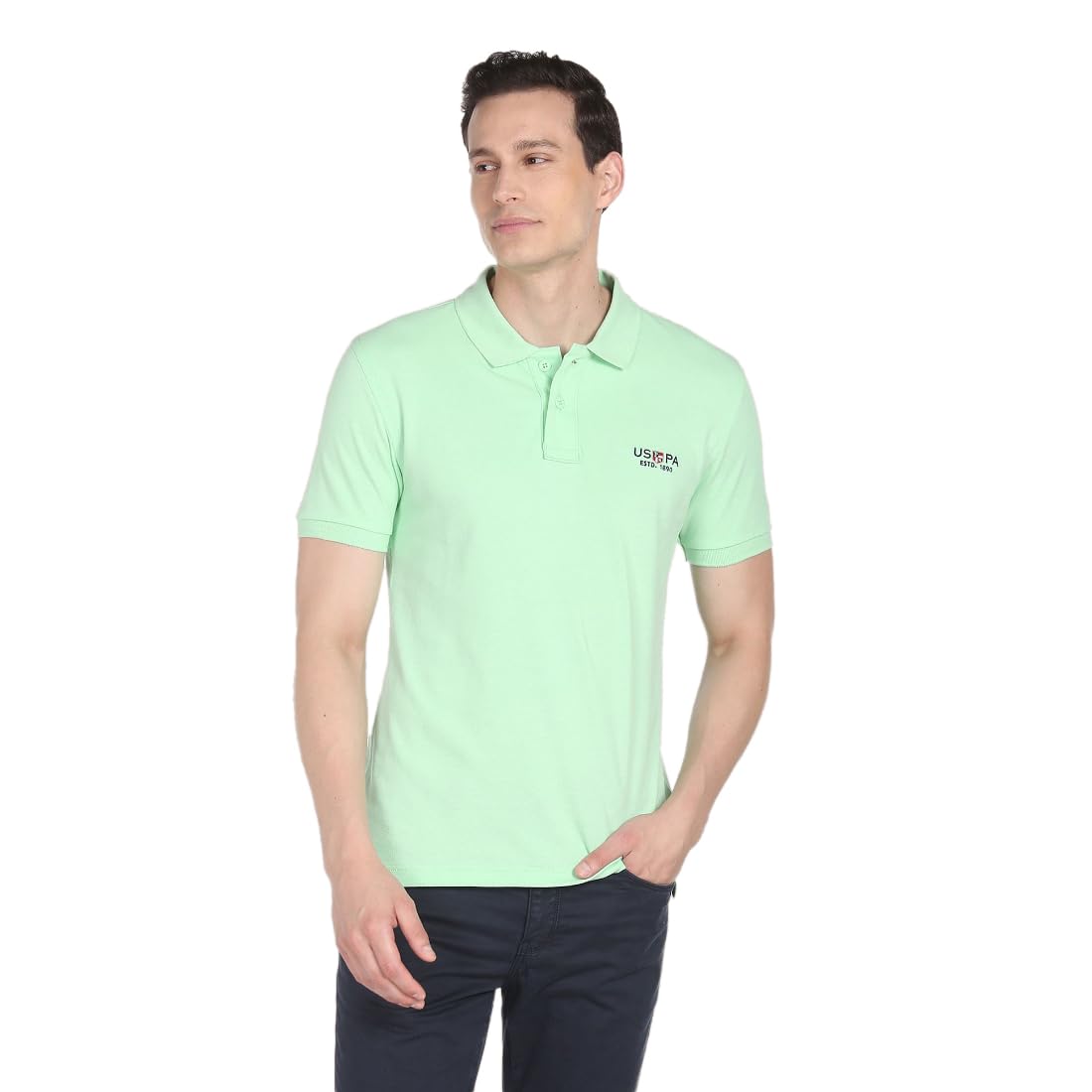 u.s. polo assn. Men's Ribbed Collar Pure Cotton Slim Fit Polo Shirt (USTSHS1380_Green ASH_2XL)-picture-56