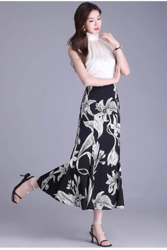 Women's Skirt Spring Retro High Waist Print Slit Mid-Length Skirts for Women4