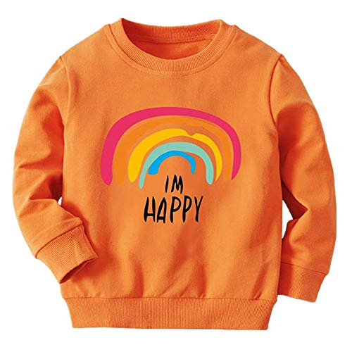 Toddler Baby Crewneck Sweatshirt Girl Boy Fall Rainbow IM Happy Pullover Hoodie Sweater Outfit Clothes (C-Orange, 1-2T)