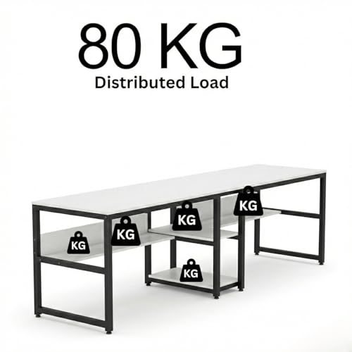 Image of TEKAVO Doris Two Person Desk I 200 CM I Two People Working Table for Office & Home I Computer Desktop Table for Home pc I Desk with Book Shelf Storage I White Wood I Metal I DIY