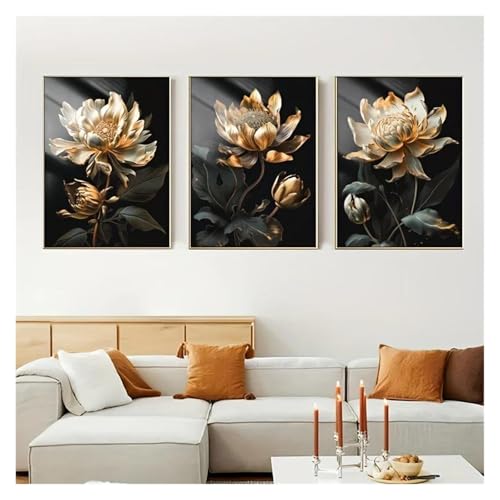 Décor artistique de maison avec ce tableau fleurs noir et or