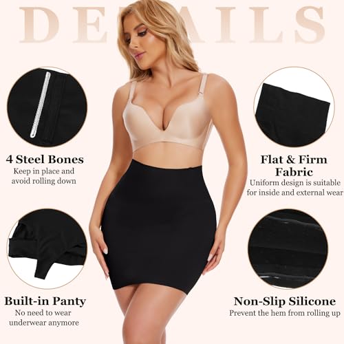 Image of JOYSHAPER Half Slip Skirt for Women Under Dresses Tummy Control Shapewear Dress Slip with Built-in Thong