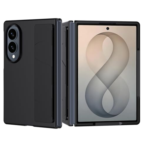 دبليو اف تي اي حافظة لهاتف سامسونج جالاكسي Z فولد 8/فولد 8 الجيل الخامس 5G مع حزام معصم، غطاء صلب رفيع للغاية وخفيف الوزن من البولي كربونات | حافظة واقية مضادة للانزلاق والصدمات لسامسونج فولد 8، اسود