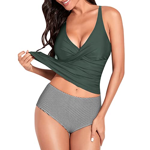 AFFGEQA Damen Mode Sexy Bikini Sets Bademode,Tankini BadeanzüGe FüR Frauen Bauchkontrolle Zweiteilige Tankini Oberteile Mit Bikinihose Twist Badebekleidung Cover