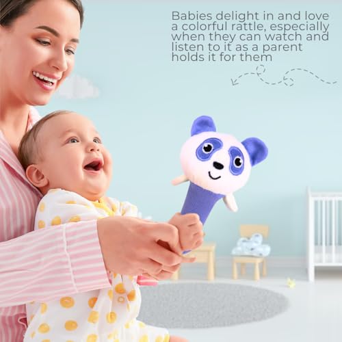 Image of Storio Baby Premium Plush Soft Panda Face Rattle Soft Toy with Squeeze Handle for Squeaky Sound, Multicolor (Pack of 2)