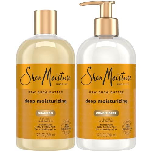 Shea Moisture Raw Shea Butter Shampoo and Conditioner Set, Deep Moisturizing with Sea Kelp & Argan Oil, Sulfate Free & Silicone Free, Curly Hair Products, Family Size, 13 Fl Oz (Pack of 2)