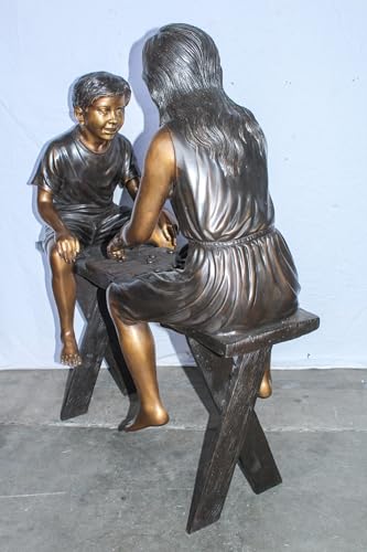 Estatua de bronce niños jugando damas 37"x17"x44" miniatura 5