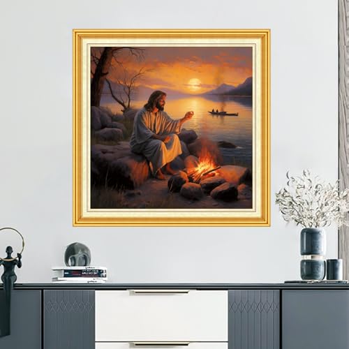 Image of DMCVIVR Stamped Cross Stitch Kits for Beginners Adults Needlepoint Kits for Beginners Embroidery Kits for Adults Crossstitch Kit for Beginners 11CT-Jesus Sunset 18x18 inch