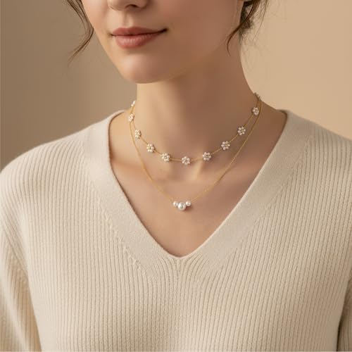 Image of SmileBelle Pearl Necklaces for Women, 18K Gold Choker