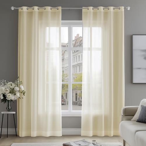 Deconovo Visillos para Salón con Ojales 140 x 240 cm Juego de 2 Beige