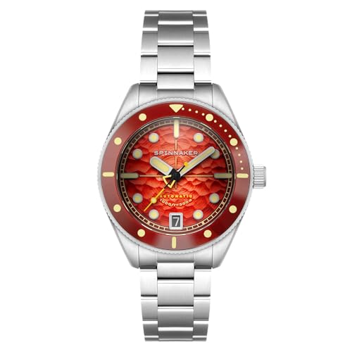 Spinnaker Herren Automatikuhr Junior Piccard 42 mm mit massivem Edelstahlarmband SP-5159, Feuerrot