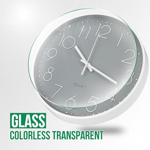 Image of Wall Clock 10 Inch Non-Ticking Silent Modern Simple Style Round Decor Clock Gray Stereoscopic Dial Quartz Wall Clocks for Home /Office /School /Living Room /Bedroom /Kitchen
