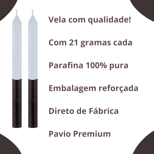 40 Velas Branco e Preto, Palito, Bicolor, Altura De 16 Cm, Produzidas Com Parafina 100% Pura. Prátic