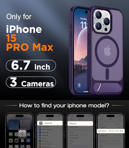 Image of Magnetic Compatible with iPhone 15 Pro Max Case, [Built-in Invisible Kickstand][Compatible with MagSafe] [Military Grade Shockproof] Slim Translucent Matte Phone Case for iPhone 15 Pro Max 6.7 inch