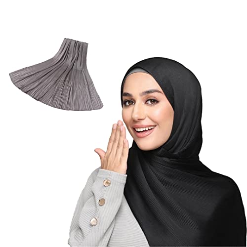 XYGJZ 2pcs Set Scarves Women Chiffon Summer Solid Color Shawls Headband Hijabs Scarf Pleated Crinkled Satin Wrap
