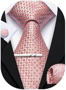 YOHOWA Men Plaid/Striped Ties Clip Set Silk Necktie Pocket Square Cufflinks