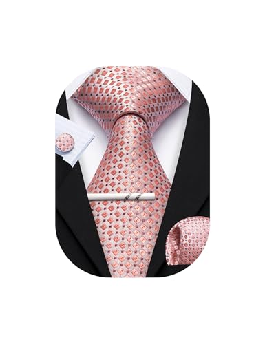 Image of YOHOWA Men Plaid /Striped Ties Set Silk Business Wedding Formal Fashion Necktie and Pocket Square Cufflinks Set