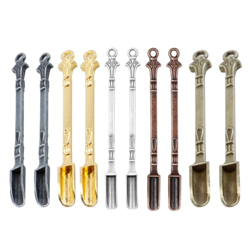 Durlo 10 minicucharas de pala, pequeñas cucharas de rapé de metal para rellenar sal, especias, polvo de mica con purpurina.