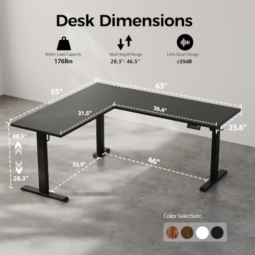 Image of Agilestic 63 x 55 Inch L Shaped Standing Desk Adjustable Height, Corner Standing Desk, Sit Stand Up Computer Table, Splice Board, Black