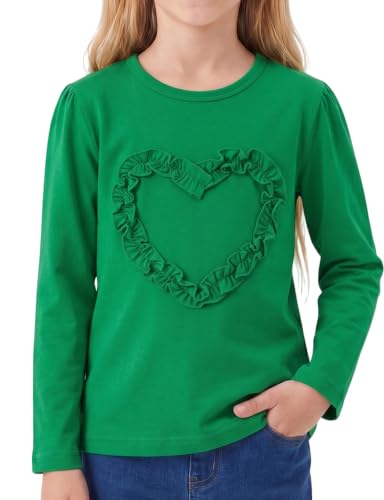 Image of Noomelfish Girls Ruffle Heart T-Shirts Cute Long Sleeve Tee Tops (4-12 Years)