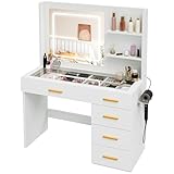 YITAHOME Dressing Table, Makeup Desk, Vanity Desk with Mirror and 5 Drawers, Makeup Vanity for Dressing Area/Bedroom, Dressing Table with LED Lights & Power Hub & Glass Tabletop, White, 100x40x140 cm - Image 7