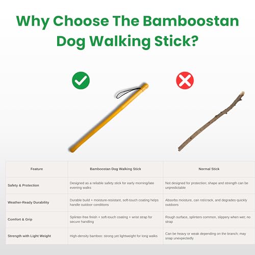 Image of Bamboo Dog Walking Stick 66cm (25mm) Matte Gold - Lightweight Splinter-Free Dog Training & Control Stick with Wrist Strap - Pet Safety & Walk Management Aid