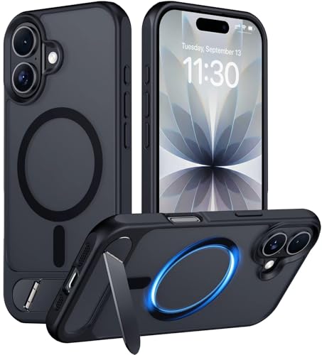 Temdan Designed for iPhone 17 Case [Built-in Invisible Kickstand][Compatible with MagSafe][Military Grade Shockproof] Slim Translucent Matte Phone Case for iPhone 17 6.3 inch (Black)