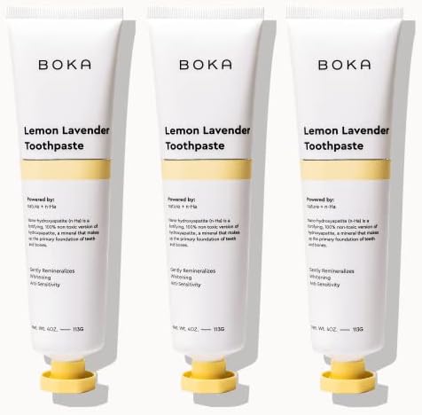 Boka Fluoride Free Toothpaste- Nano Hydroxyapatite, Remineralizing, Sensitive Teeth, Whitening- Dentist Recommended for Adult, Kids Oral Care - Lemon Lavender Flavor, 4oz 3Pk - US Manufactured