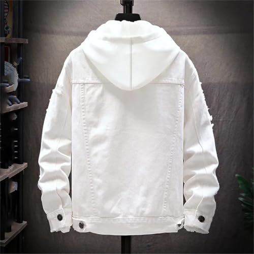 Vsadsau Men's Denim Jacket Casual Loose Solid Color Long Sleeve Lapel Street Buttons Jean Coat3