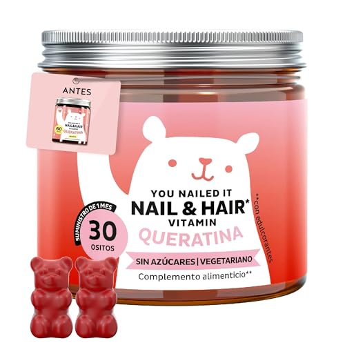 You Nailed It Nail & Hair Vitamin – Gominolas con 30 mg de queratina – con vitaminas C, E, biotina, zinc, selenio y cobre – 30 unidades (para 1 mes) – Sin azúcar, vegetarianas – Bears with Benefits